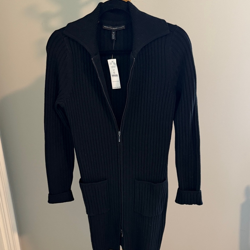 NEW! WHBM Black Ribbed Full-Zip Sweater Jacket